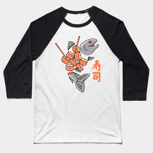 Salmon Sushi Baseball T-Shirt by Kimprut